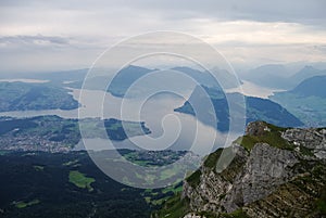 Beautiful view to Lucerne lake (Vierwaldstattersee), mountain Ri