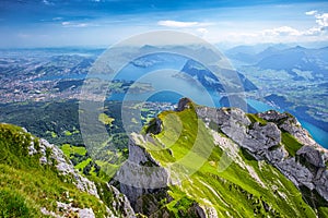 Beautiful view to Lucerne lake (Vierwaldstattersee), mountain Ri