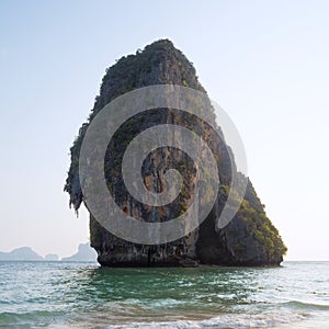 Beautiful view to the ocean and small cliff island near Phra Nang Beach