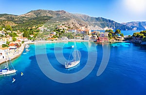 Beautiful view to the picturesque fishing village of Assos, Kefalonia, Greece