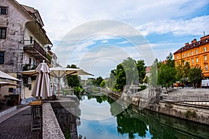 Beautiful view to the river Ljubljanica in Ljubljana