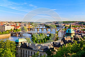 Beautiful view to Vltava and bridges in Prague, Czech republic