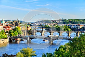 Beautiful view to Vltava and bridges in Prague, Czech republic