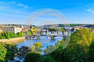 Beautiful view to Vltava and bridges in Prague, Czech republic