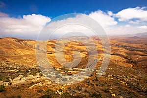 Beautiful view to vulcanic landscape of Fuerteventura Island from Morro Velosa view point near Betancuria village.