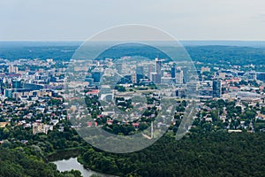 Beautiful view from top of the hill of Gediminas' Tower and old Vilnius center, Vilnius Lithuania. Vilnius city