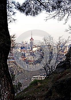 Beautiful view on top of the house on the edge of the cliff of the Kura river in Tbilisi