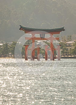 Beautiful view of Torii gate in Miyajima, Japan