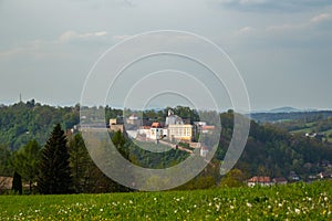 Beautiful view towards fortress `Veste Oberhaus` in Passau, Germany