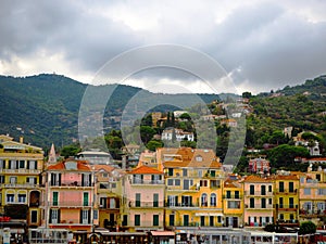 Beautiful view of town of Alassio with colorful buildings, Liguria, Italian Riviera, region San Remo, Cote d`Azur, Italy