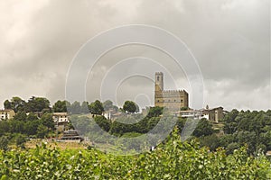 Beautiful view of town castle and sourrandings  Poppi in Tuscany