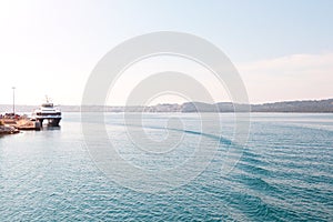 Beautiful View at town Okrug Gornji from boat in the Adrian sea at sunny summer morning