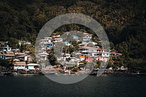 Beautiful view of the town of soufriere and pitons at southwestern coast of st. Lucia