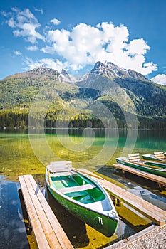 Boats at Hintersee lake in summer, Bavaria, Germany photo