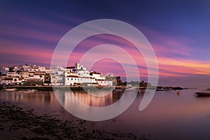 Beautiful view of the traditional village of Ferragudo in Lagoa, Algarve, at sunset