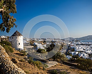 Beautiful view of the traditional windmill against the clear sky -  Mykonos island, Greece