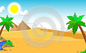 Beautiful view of tree cartoon with desert landscape background