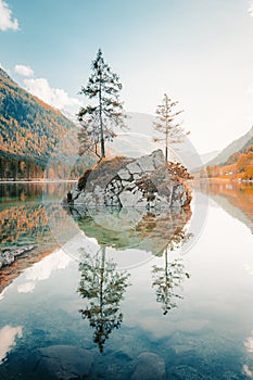 Lake Hintersee at sunset, Bavaria, Germany photo