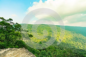 Beautiful view of tropical rainforest at Pha Diao Dai cliffs of Khao Yai national park in Thailand. World heritage.