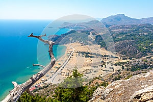 Beautiful view on Tsampika Beach on Rhodes island in Greece