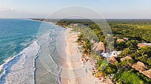 Beautiful view of Tulum beach during sunrise in Mexico North America