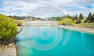 Beautiful view of turquoise water of lake Tekapo in New Zealand one of the most tourist attraction place in South island.
