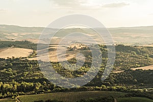 Beautiful view of Tuscany landscape and landmarks. Summer in Italy