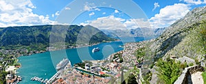 Beautiful view of the two large liners in the Bay of Kotor