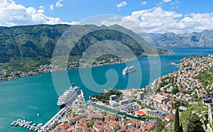 Beautiful view of the two large liners in the Bay of Kotor