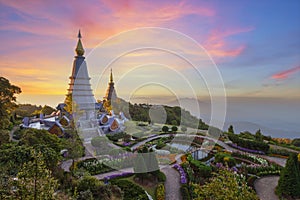 Beautiful view of two pagodas in Chiang Mai
