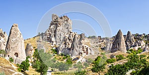 Beautiful view of Uchisar, an ancient village in Cappadocia