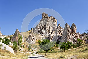 Beautiful view of Uchisar, an ancient village in Cappadocia