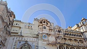 Beautiful view of Udaipur City Palace against the blue sky