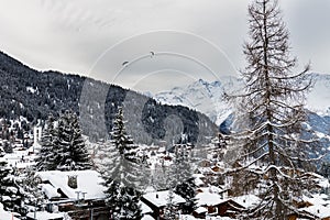 Winter view on the valley in Swiss Alps, Verbier, Switzerland