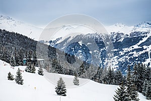 Winter view on the valley in Swiss Alps, Verbier, Switzerland