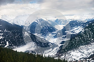 Winter view on the valley in Swiss Alps, Verbier, Switzerland