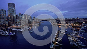 Beautiful view of Vancouver downtown skyline in dusk to night. Canada.