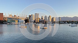 Beautiful view of the Vancouver skyline across the water from the Olympic Village