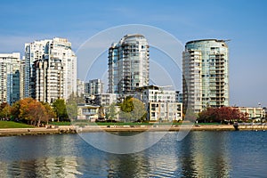 Beautiful view of Vancouver skyline British Columbia, Canada in sunny autumn day