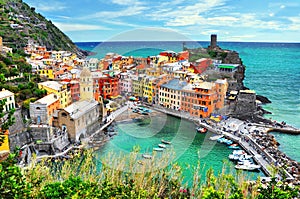 Beautiful view of Vernazza . Is one of five famous colorful villages of Cinque Terre National Park in Italy