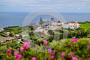 Beautiful view of the village in Nordeste against Atlantic Ocean, Sao Miguel Island, Azores, Portugal. photo