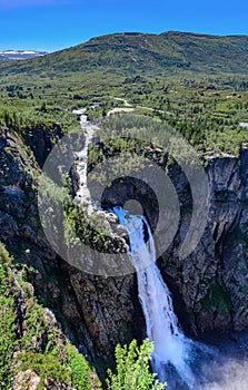 Beautiful view of the Voringsfossen waterfall Bjoreio river.