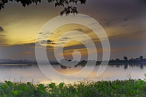 Beautiful view of Waduk Bunder or Water Dam Bunder in Gresik, East Java, Indonesia. photo