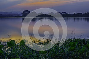 Beautiful view of Waduk Bunder or Water Dam Bunder in Gresik, East Java, Indonesia. photo