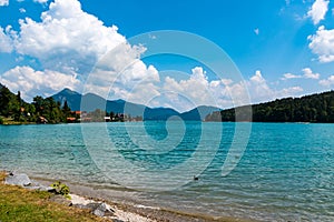 Beautiful view of Walchensee lake under a cloudy sky in Deutschland, Germany