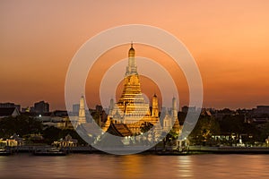 Beautiful view of Wat Arun Temple at sunset in Bangkok, Thailand