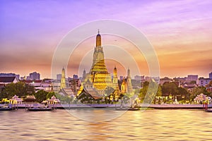 Beautiful view of Wat Arun Temple at sunset in Bangkok, Thailand