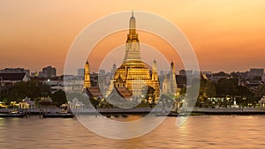 Beautiful view of Wat Arun Temple at sunset in Bangkok, Thailand