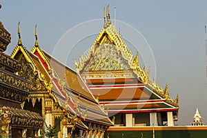 Beautiful view of the Wat Pho Buddhist temple complex in the Phra Nakhon District, Bangkok, Thailand