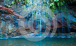 Beautiful view of waterfall Levada, Madeira, Portugal
